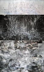 AMY SCHISSEL | CYBERFIELDS | PANEL 2 | ACRYLIC, INK, CHARCOAL, MIXED MEDIA ON PAPER | 44 X 96 INCHES | 2012