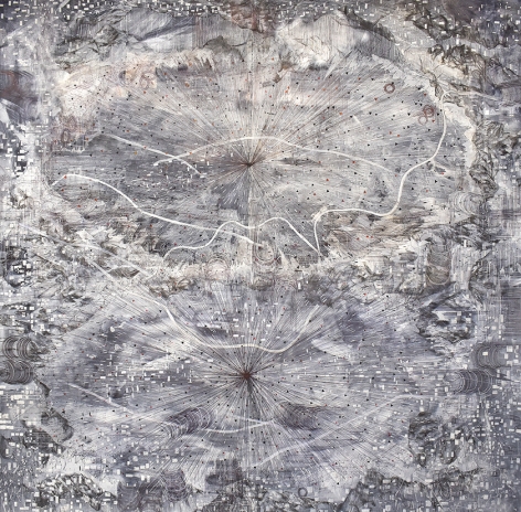 AMY SCHISSEL | OUTLIERS | ACRYLIC, GRAPHITE, CHARCOAL AND INK ON PAPER | 98 X 98 INCHES | 2020