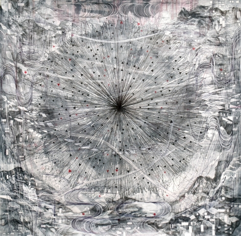 AMY SCHISSEL | CHANNEL&nbsp;| ACRYLIC, GRAPHITE, CHARCOAL AND INK ON PAPER | 32&nbsp;X 32&nbsp;INCHES | 2020, &nbsp;