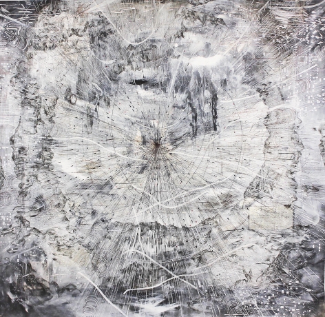 AMY SCHISSEL | AS THE CROW FLIES | ACRYLIC, GRAPHITE, CHARCOAL AND INK ON PAPER | 98 X 98 INCHES | 2020