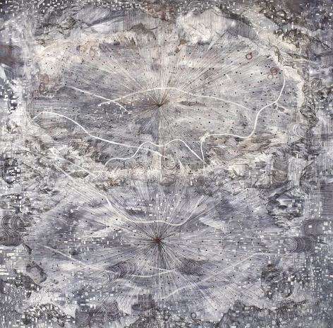 AMY SCHISSEL | OUTLIERS | ACRYLIC, GRAPHITE, CHARCOAL AND INK ON PAPER | 98 X 98 INCHES | 2020, &nbsp;